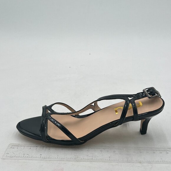 FSJ Black T-Strap Sandal Open Toe Stacked Kitten Heel Strappy Shoe - Picture 2 of 8